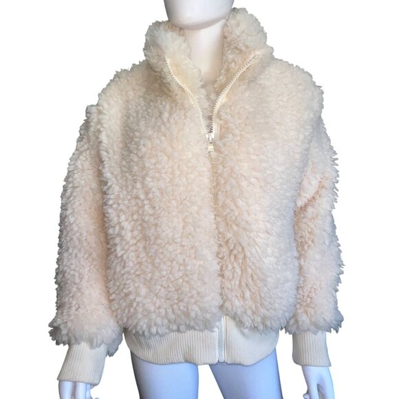 Kendall & Kylie Ivory Faux Fur Jacket w/ Ribbed Hem & Cuffs Womens Size XL - Picture 1 of 11
